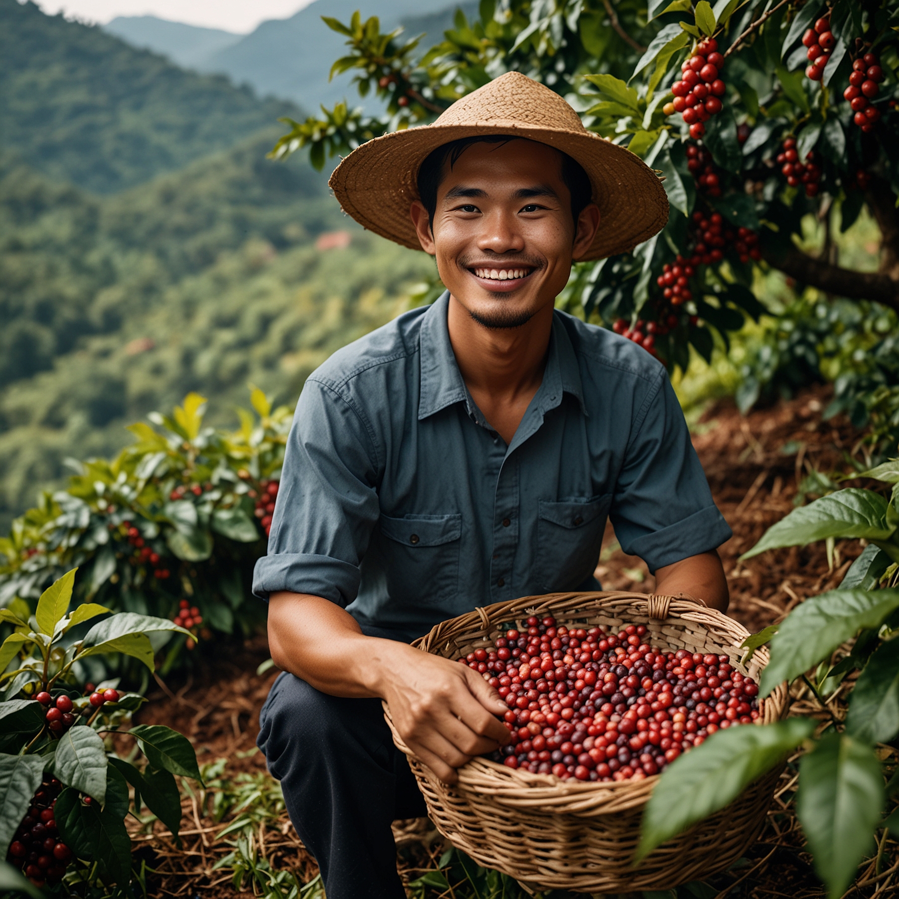Leonardo_Lightning_XL_A_young_Vietnamese_man_picking_ripe_red_0